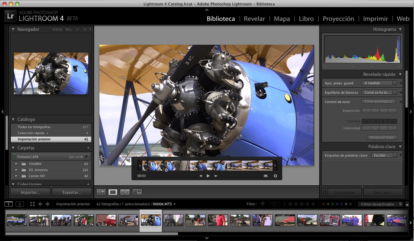 seleccionar clips de video en Lightroom v4.0